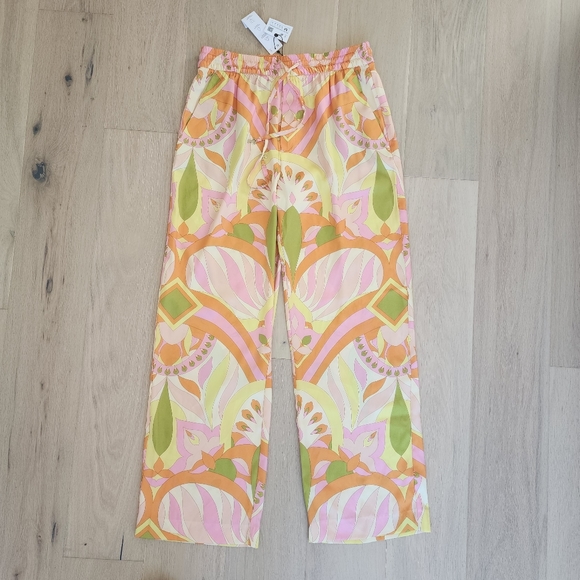 Zara Floral Muticolored Drawstring Flowy Pants - Picture 2 of 8